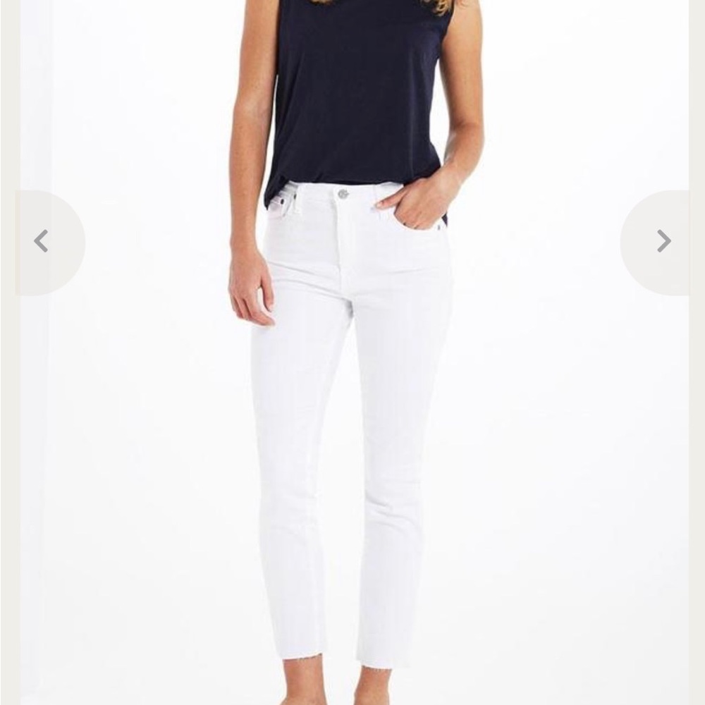 AG Isabelle High Rise Straight Leg Crop Jeans in White in size 28R